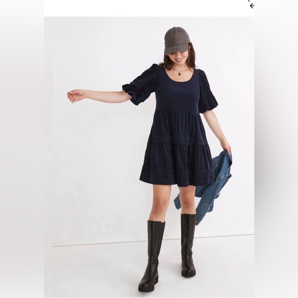 Madewell Navy Blue Tiered Cord Dress